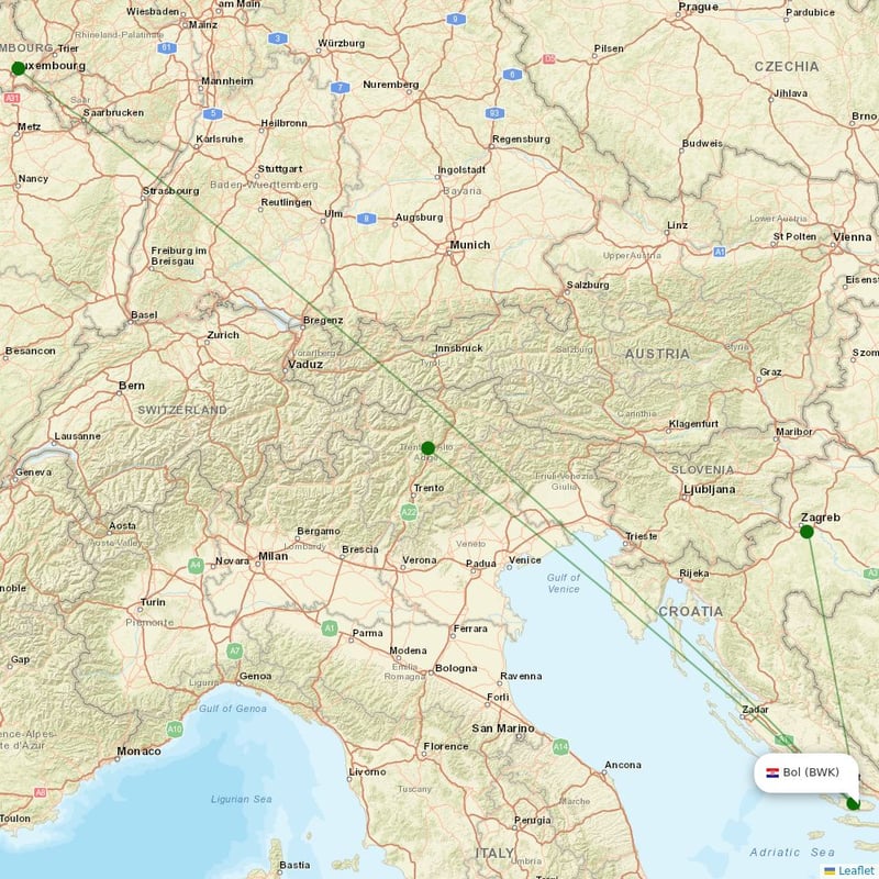 Route map over BWK airport