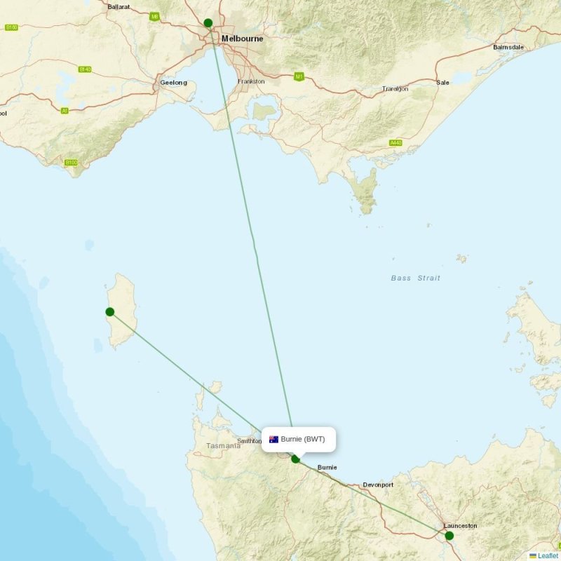 Route map over BWT airport
