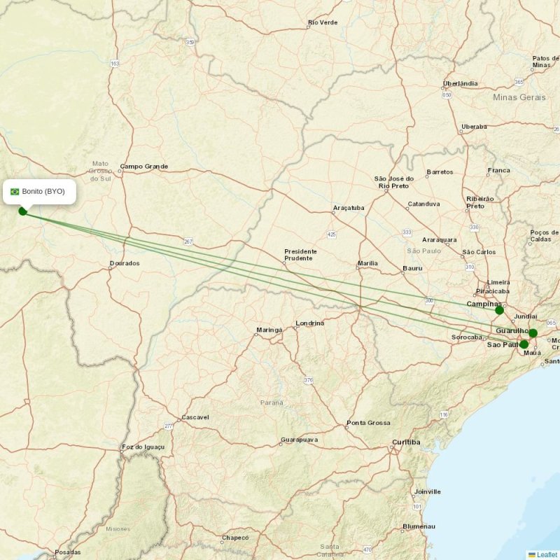 Route map over BYO airport