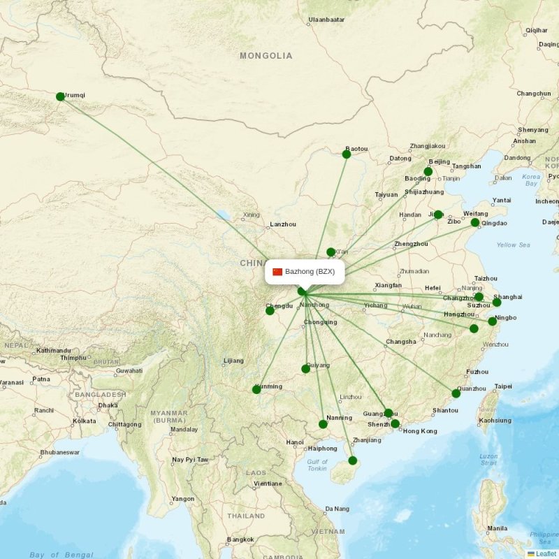 Route map over BZX airport