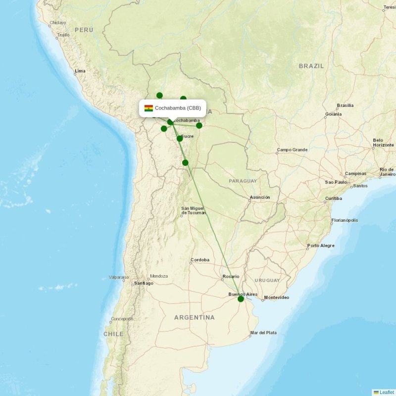 Route map over CBB airport