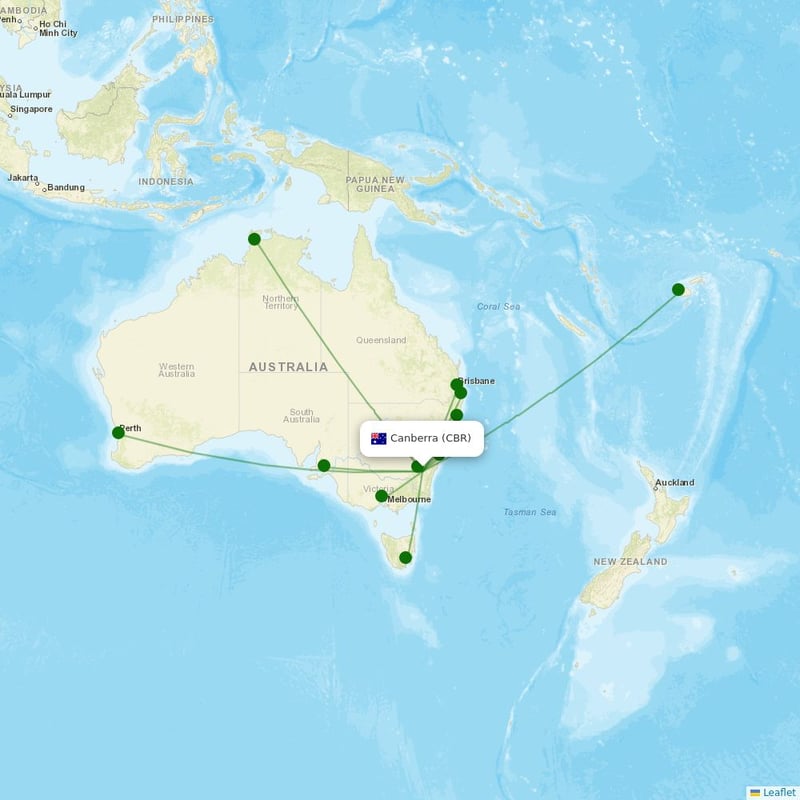 Route map over CBR airport
