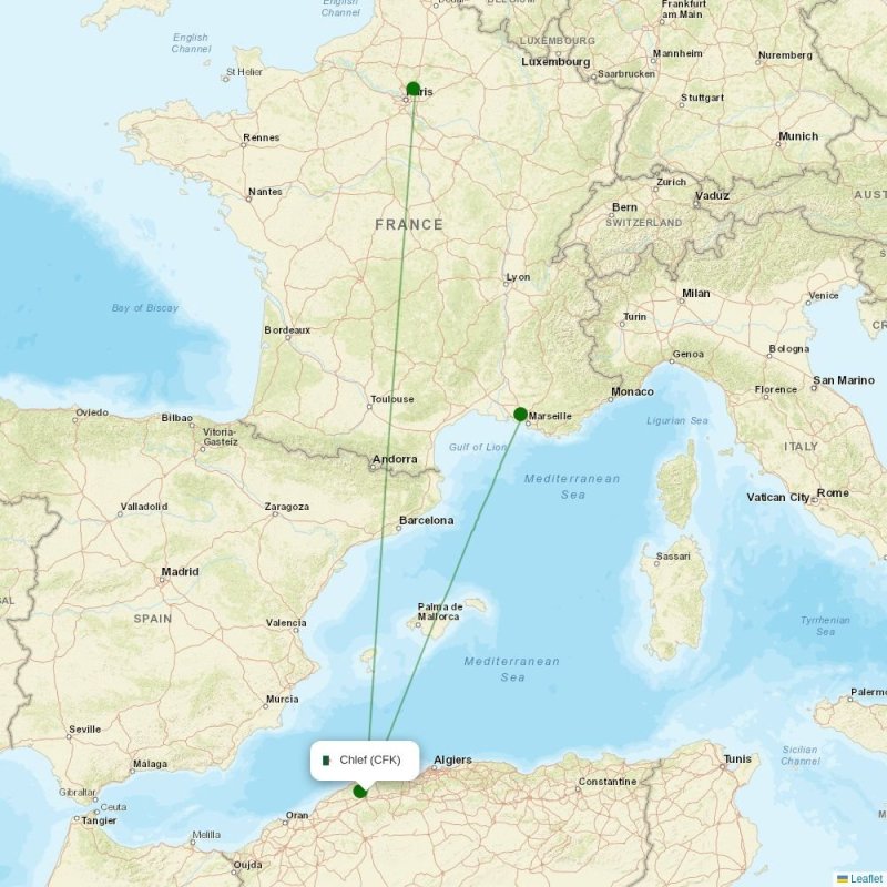 Route map over CFK airport