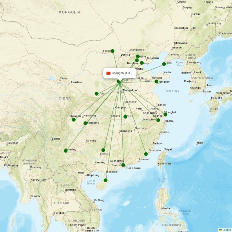 Route map over CIH airport