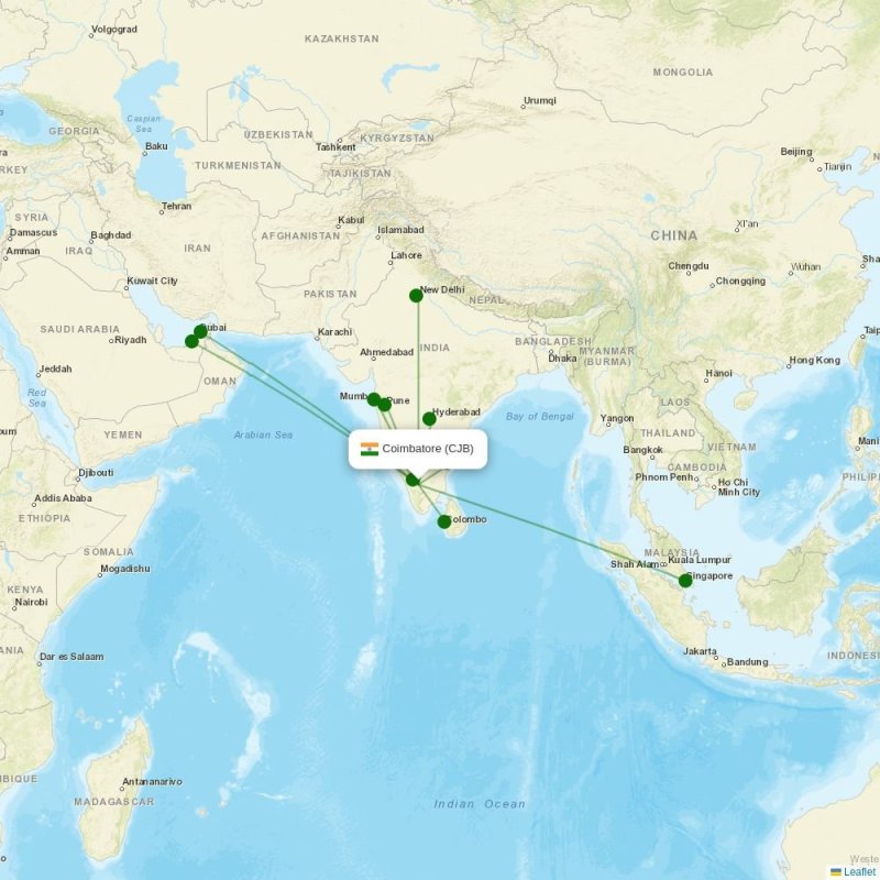 Route map over CJB airport