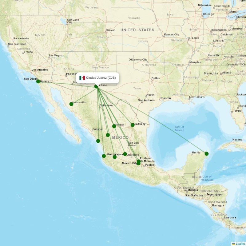 Route map over CJS airport