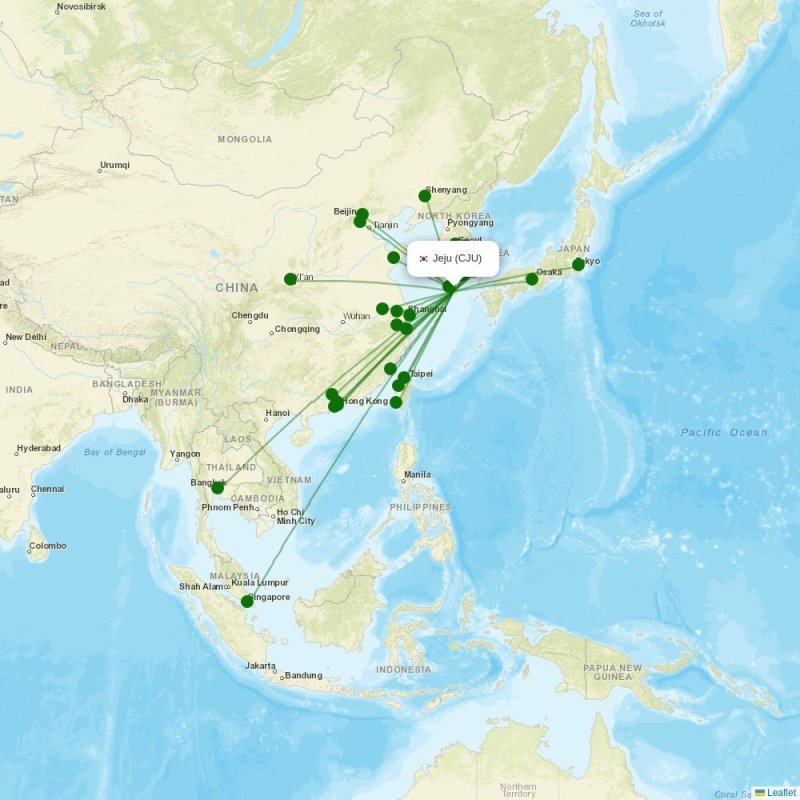 Route map over CJU airport
