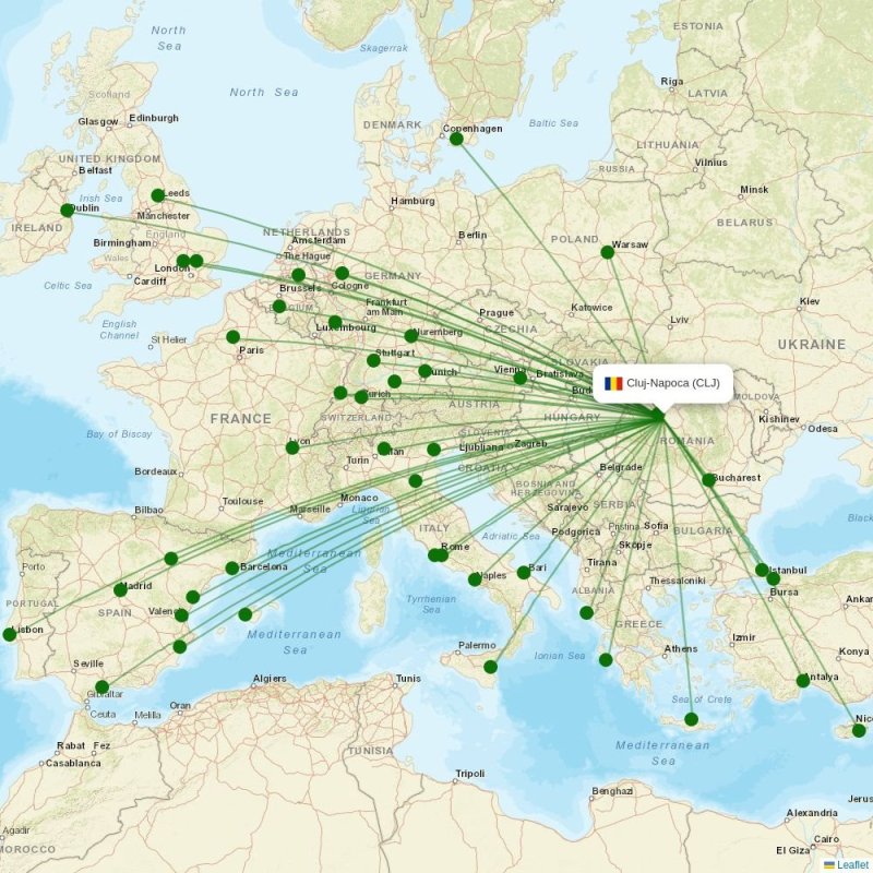 Route map over CLJ airport