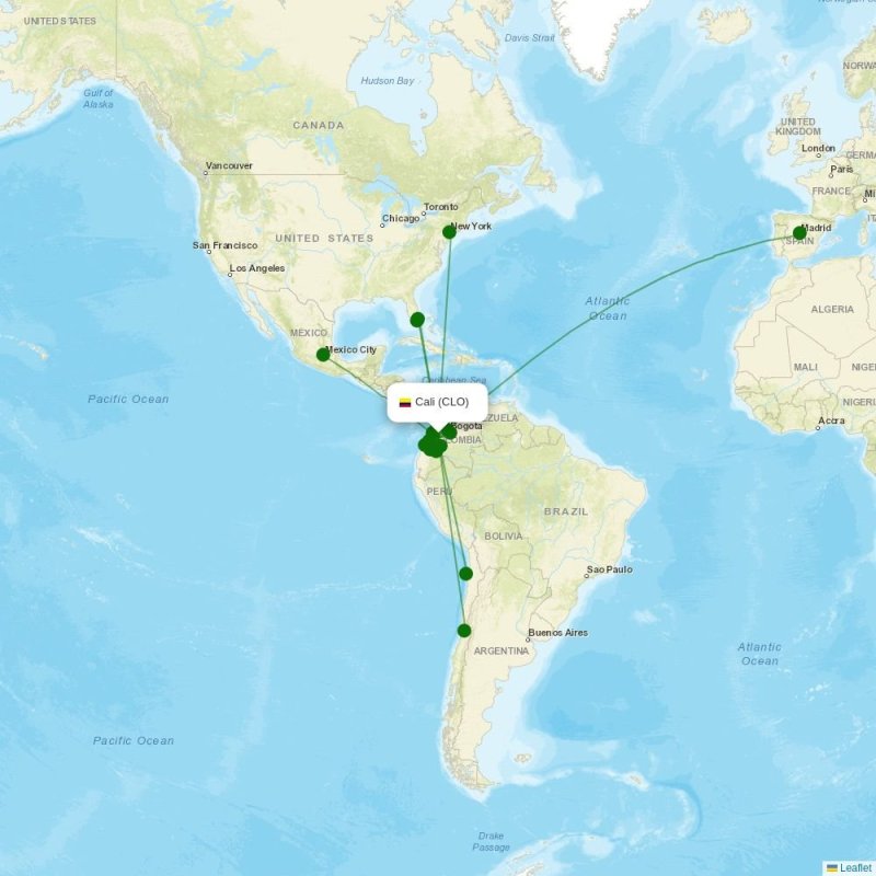 Route map over CLO airport