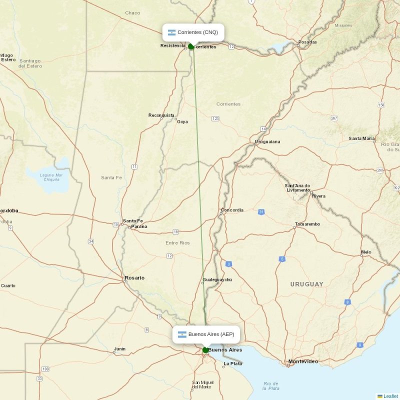 Route map over CNQ airport