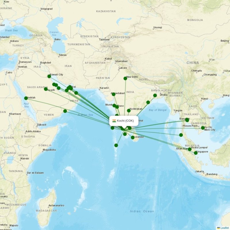 Route map over COK airport