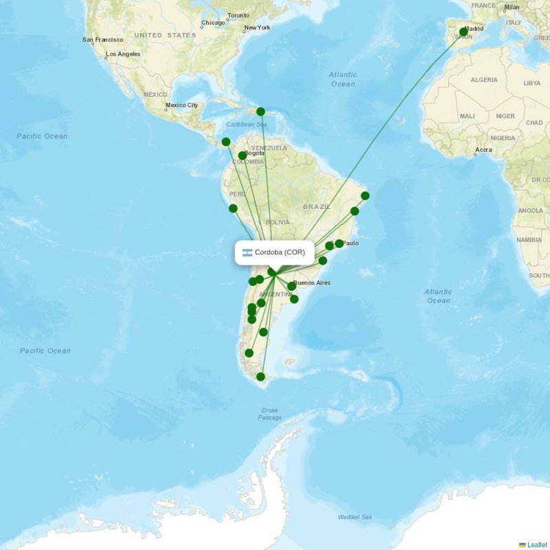 Route map over COR airport