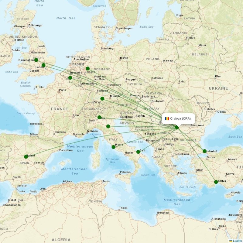 Route map over CRA airport