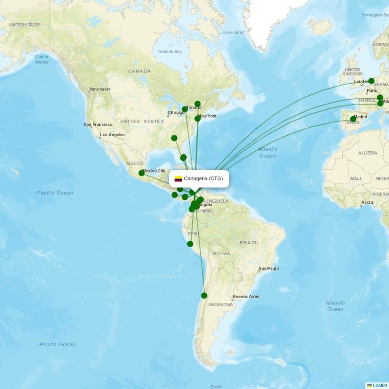 Route map over CTG airport