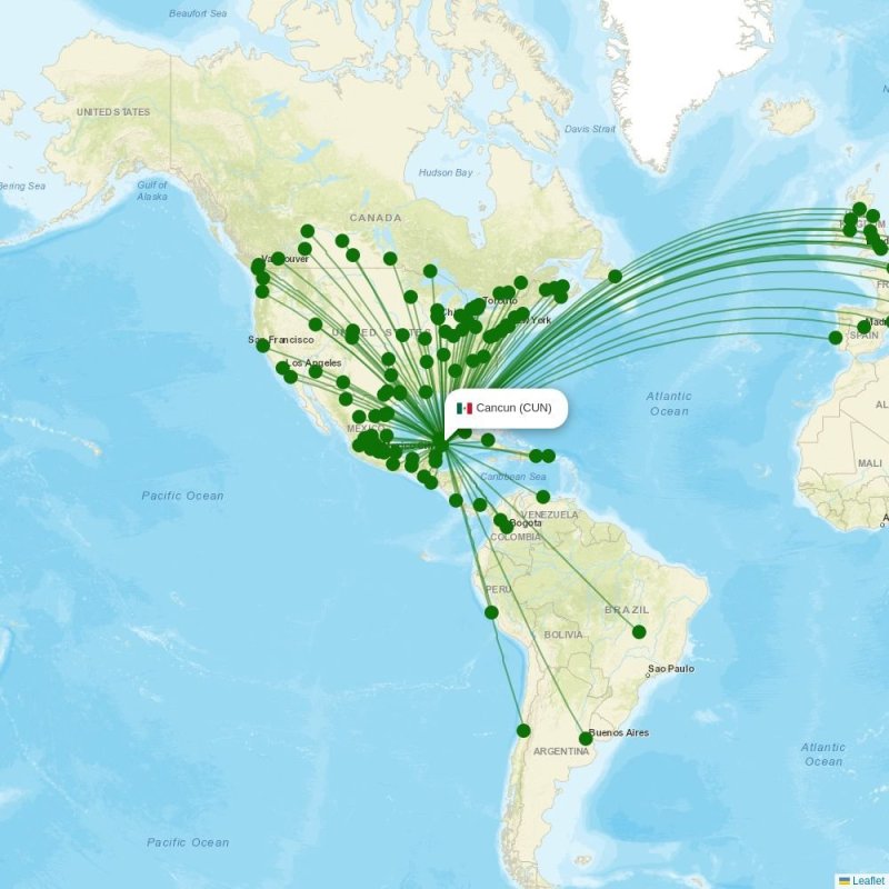 Route map over CUN airport