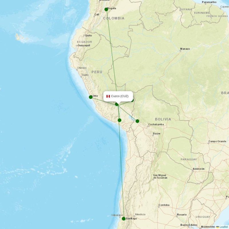 Route map over CUZ airport