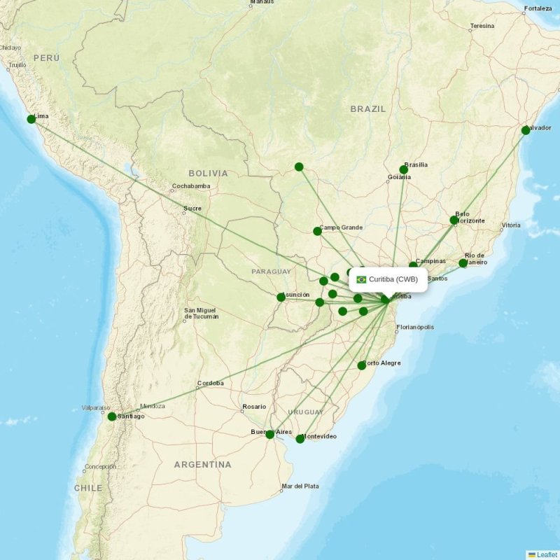 Route map over CWB airport
