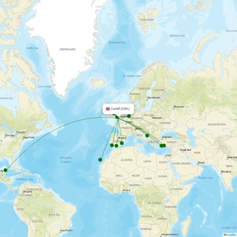Route map over CWL airport