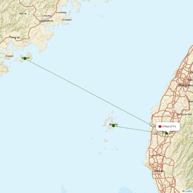 Route map over CYI airport