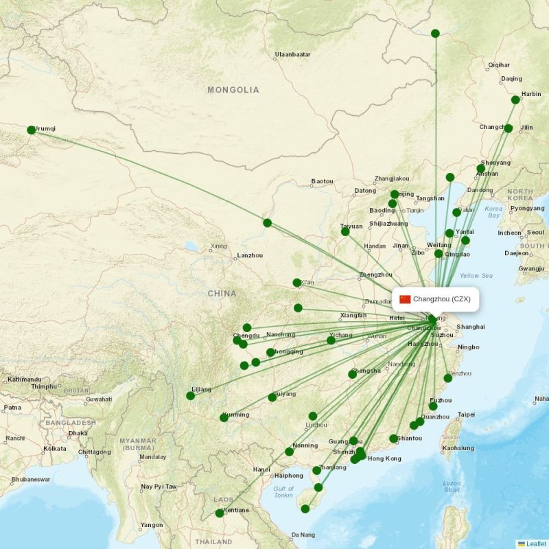 Route map over CZX airport