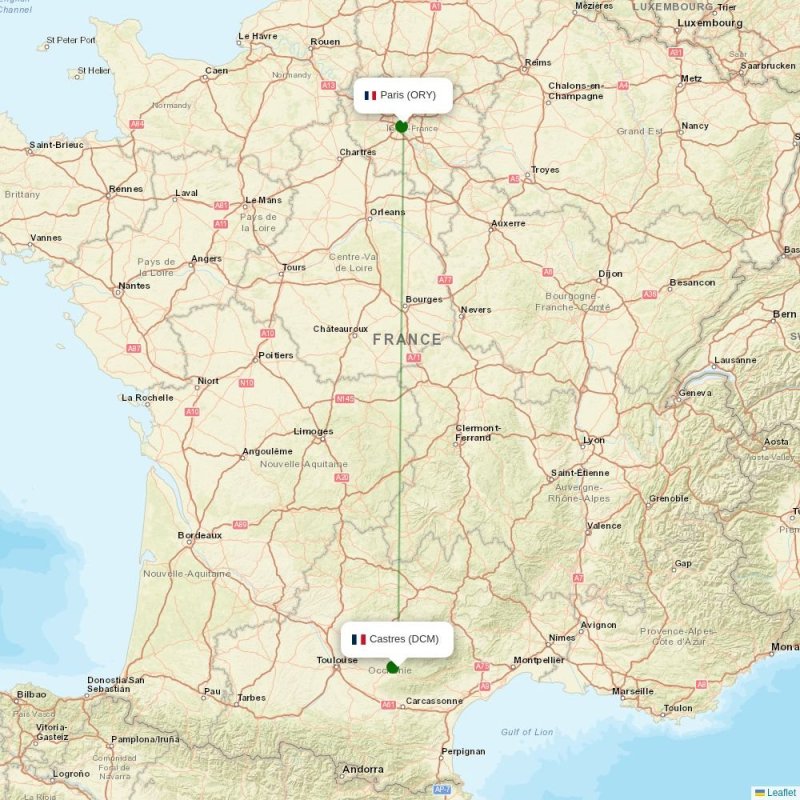 Route map over DCM airport