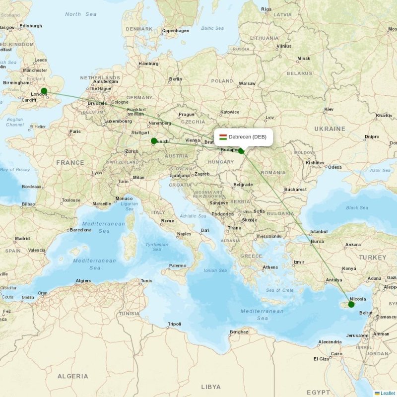 Route map over DEB airport