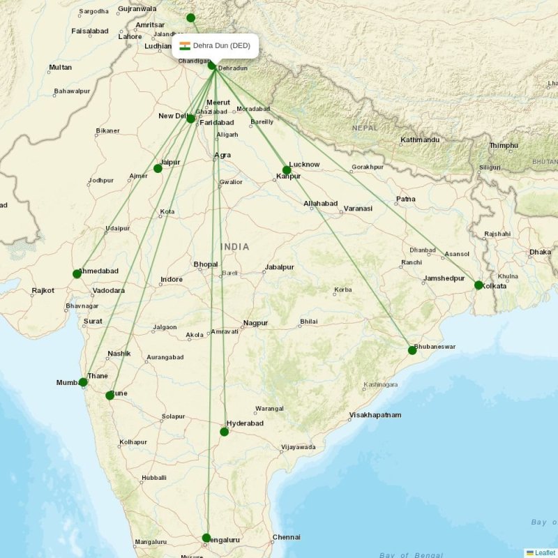 Route map over DED airport