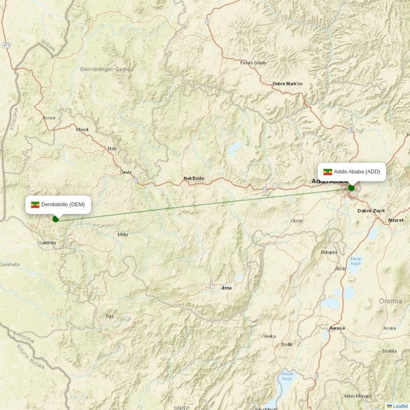Route map over DEM airport
