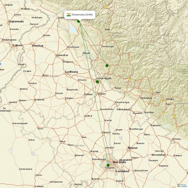 Route map over DHM airport