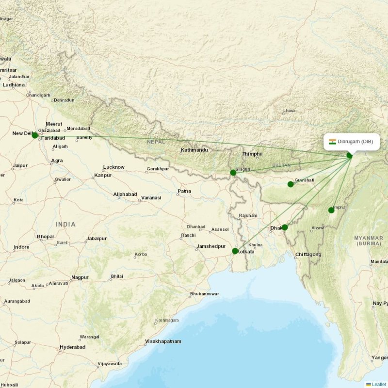 Route map over DIB airport