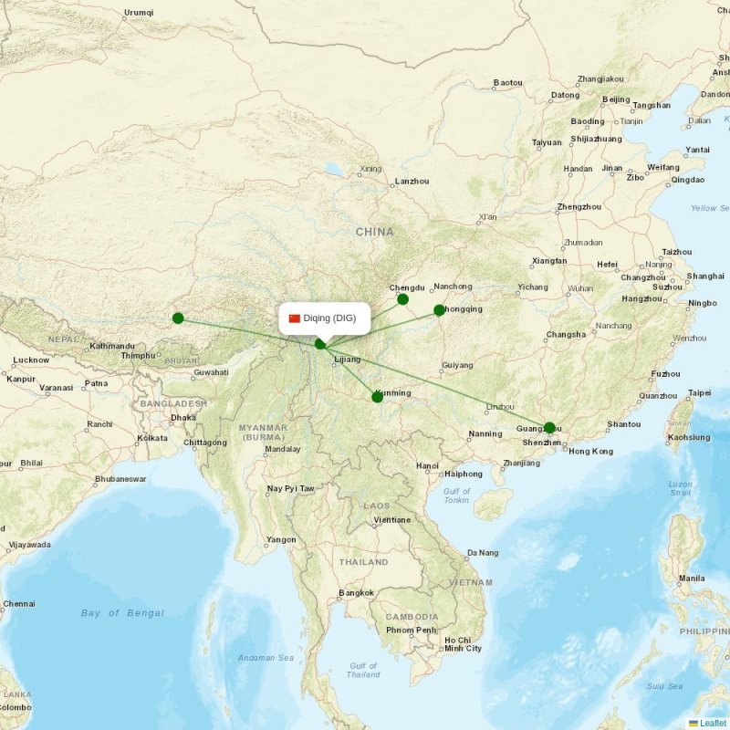 Route map over DIG airport