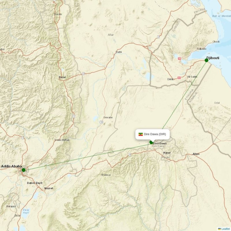 Route map over DIR airport