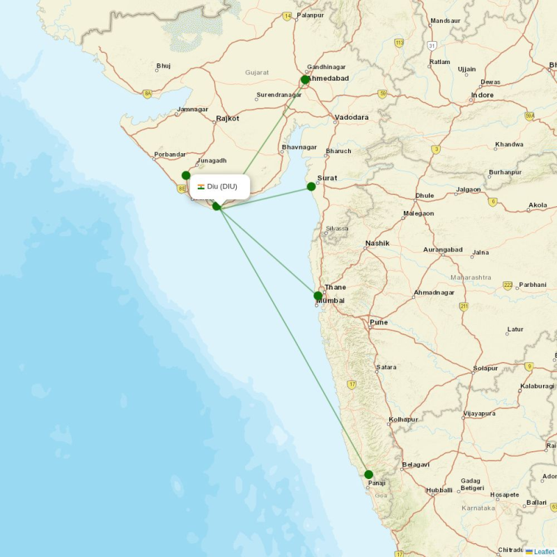 Route map over DIU airport