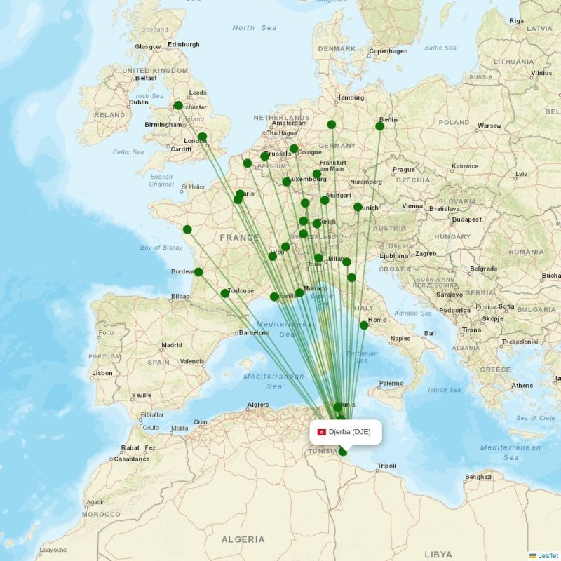 Route map over DJE airport