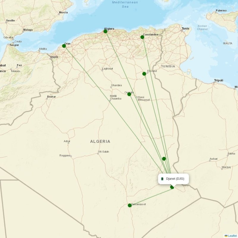 Route map over DJG airport