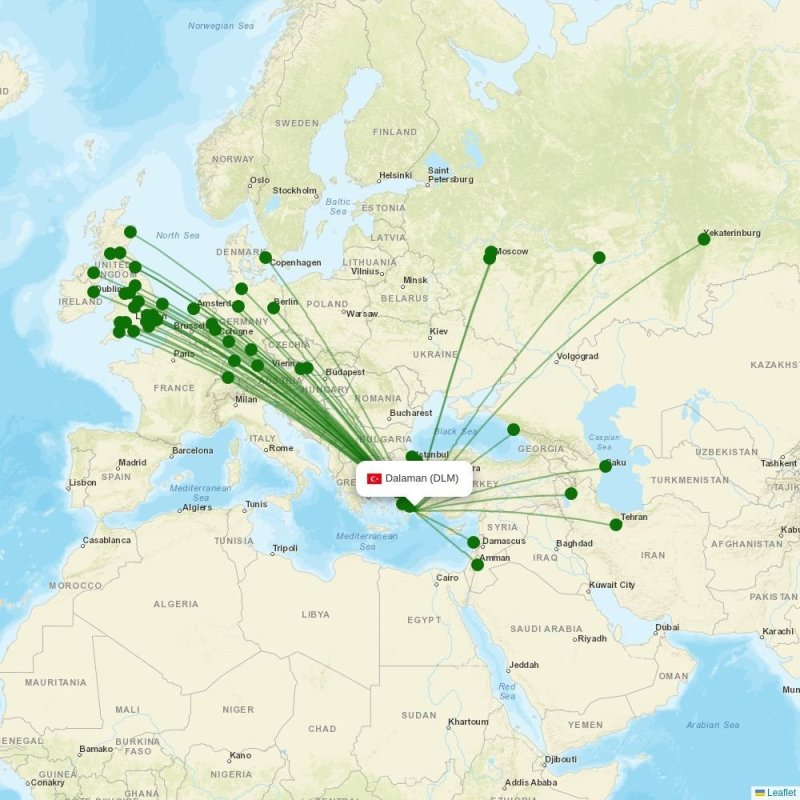 Route map over DLM airport