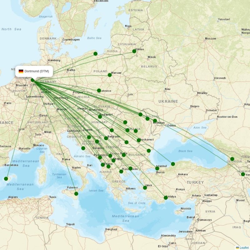 Route map over DTM airport