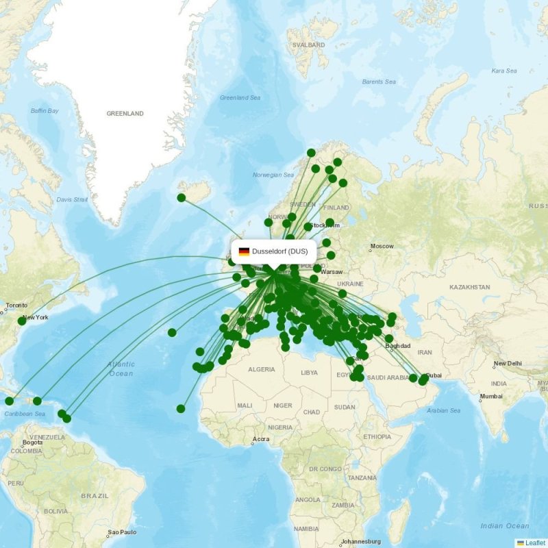 Route map over DUS airport