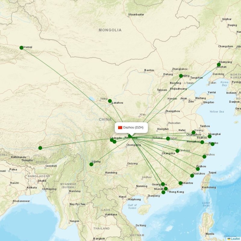 Route map over DZH airport