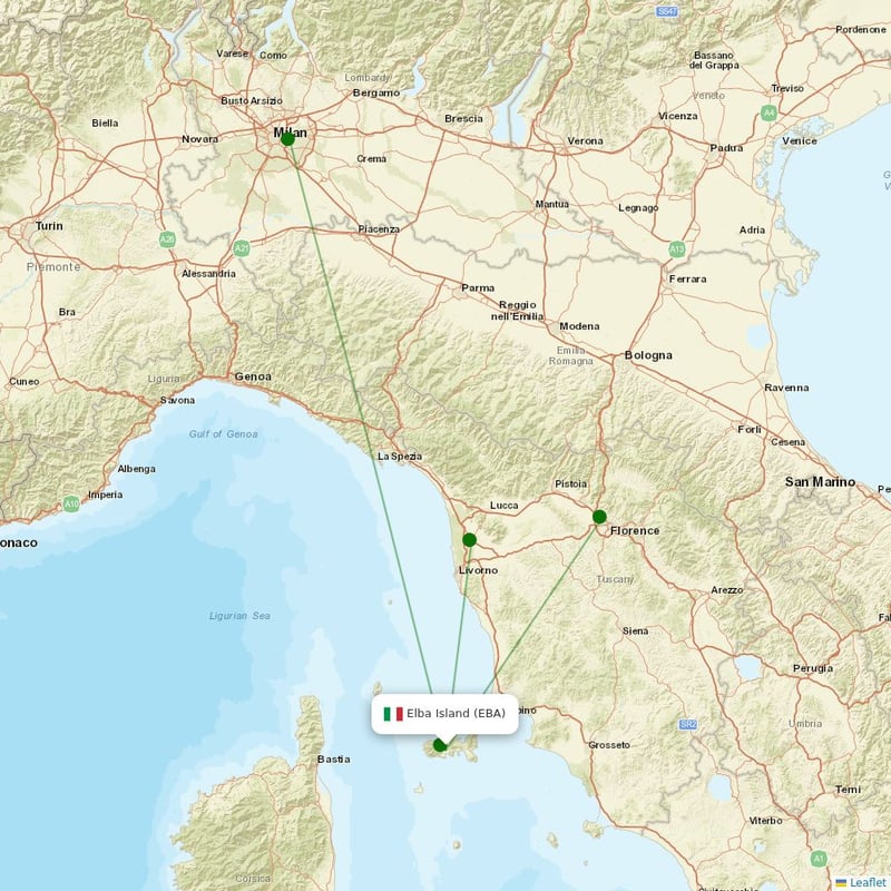 Route map over EBA airport