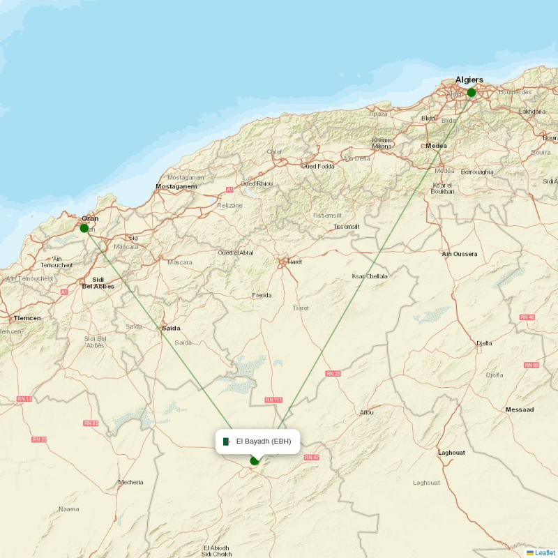 Route map over EBH airport
