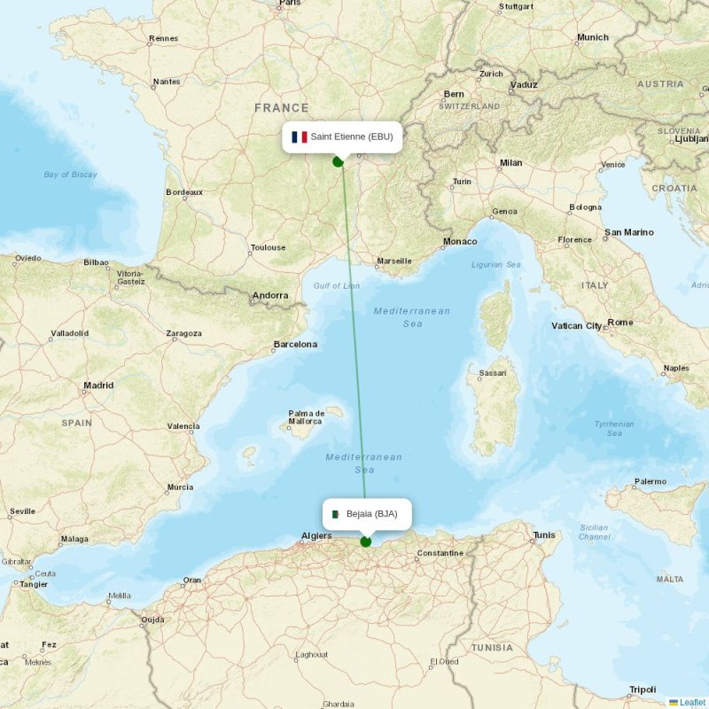 Route map over EBU airport
