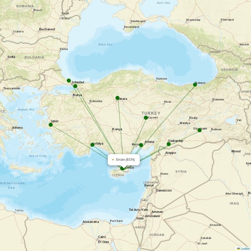 Route map over ECN airport
