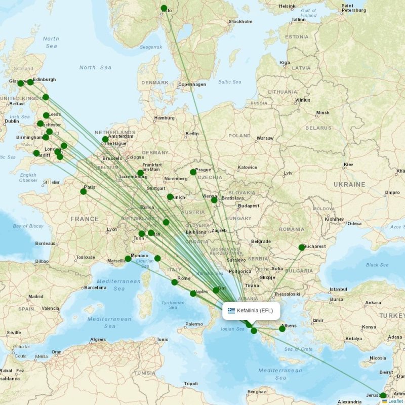 Route map over EFL airport