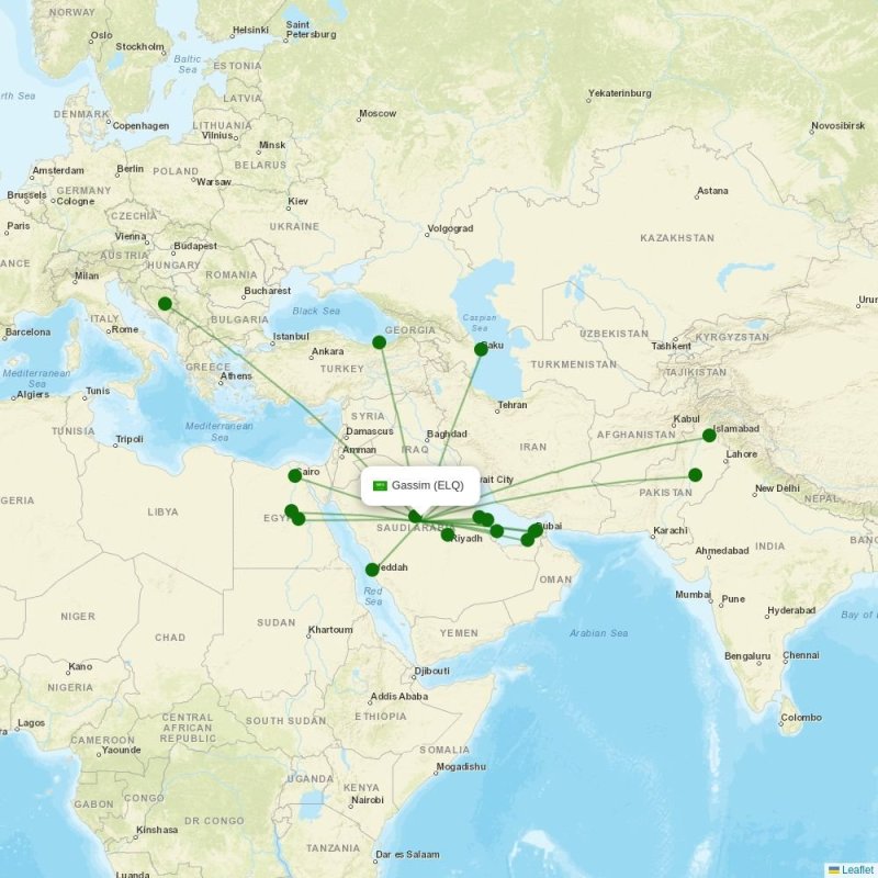 Route map over ELQ airport