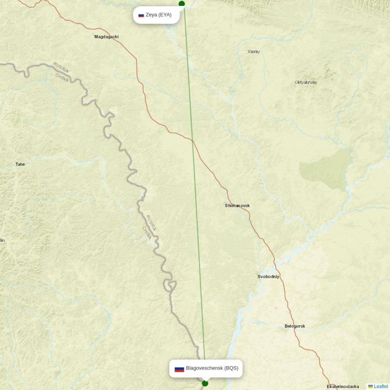 Route map over EYA airport