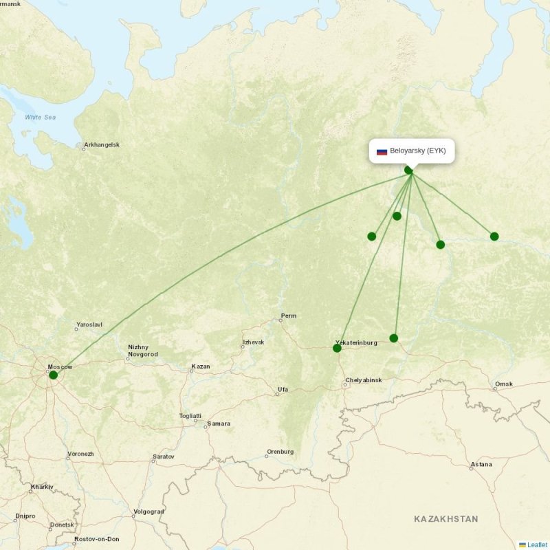 Route map over EYK airport