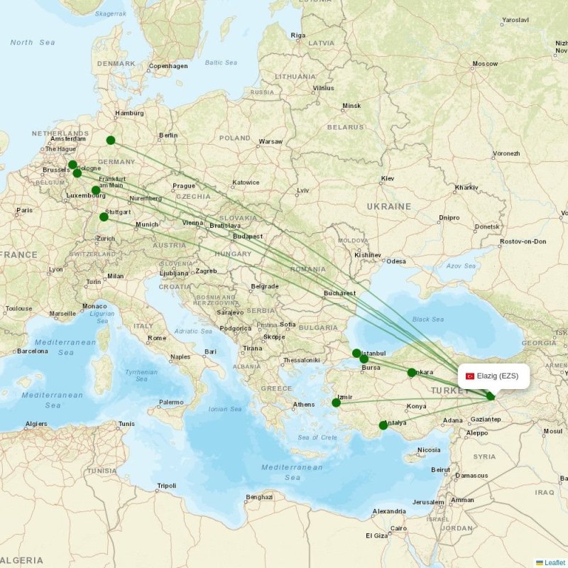Route map over EZS airport