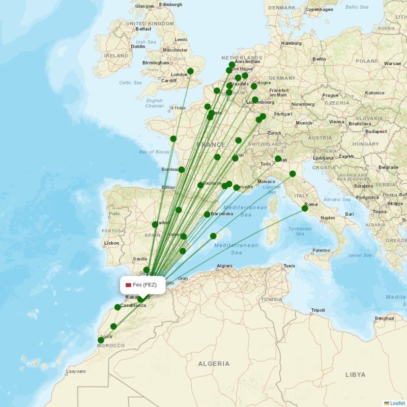 Route map over FEZ airport