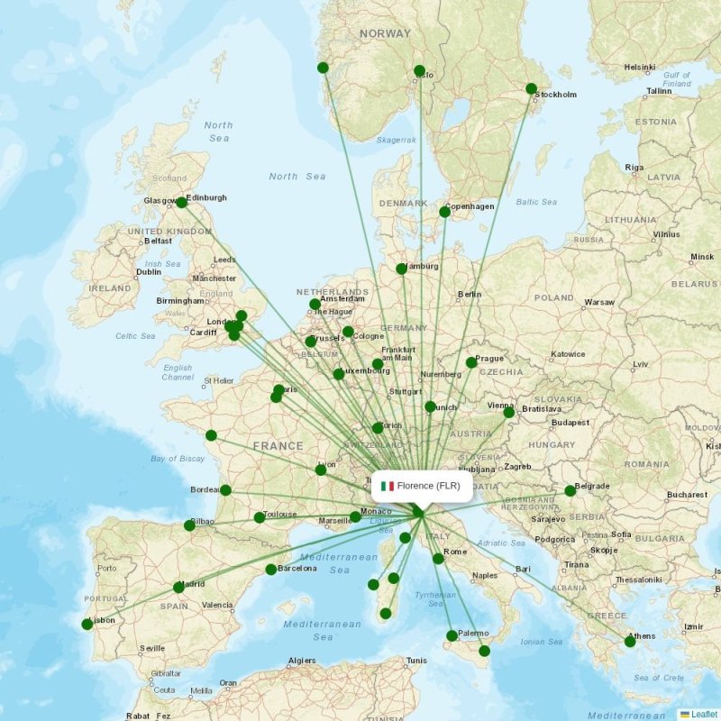 Route map over FLR airport